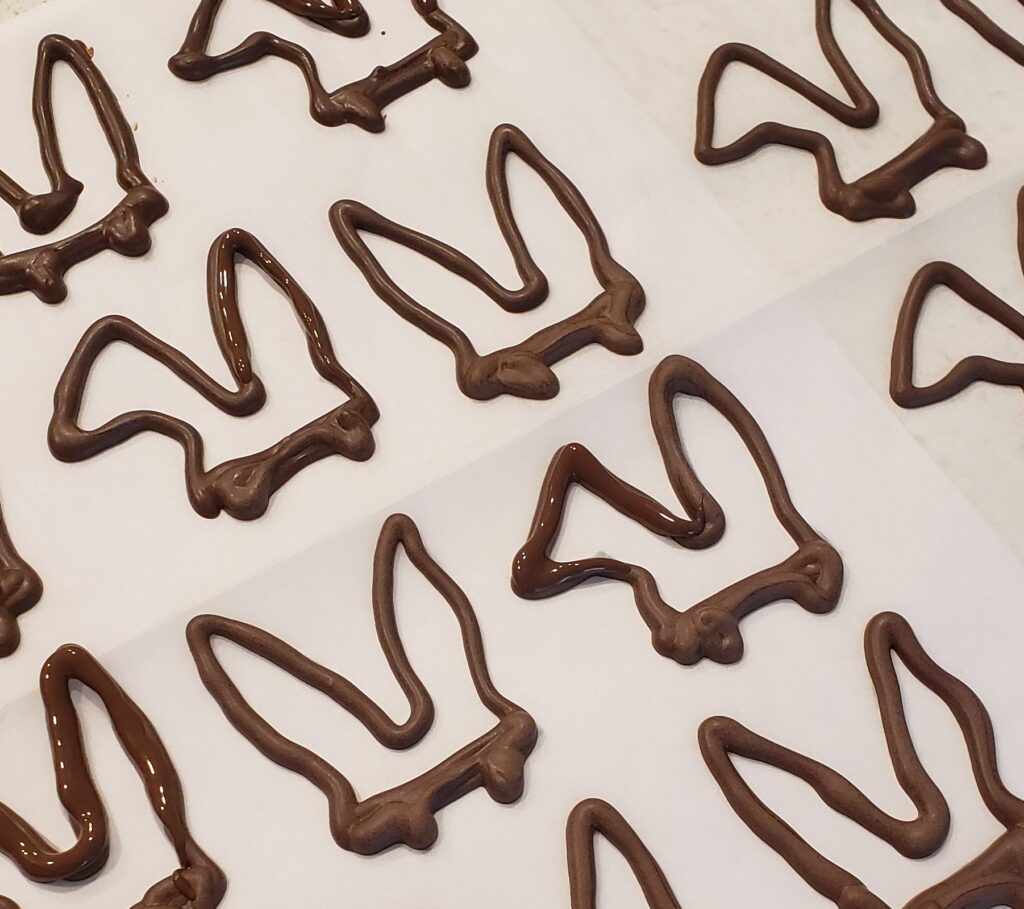 Chocolate that is not too warm or too cool  is key in making these chocolate bunny ears 